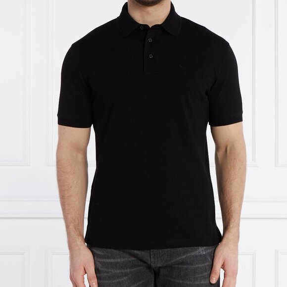 EMPORIO ARMANI FISHBONE LOGO POLO IN BLACK - Picture 5 of 5